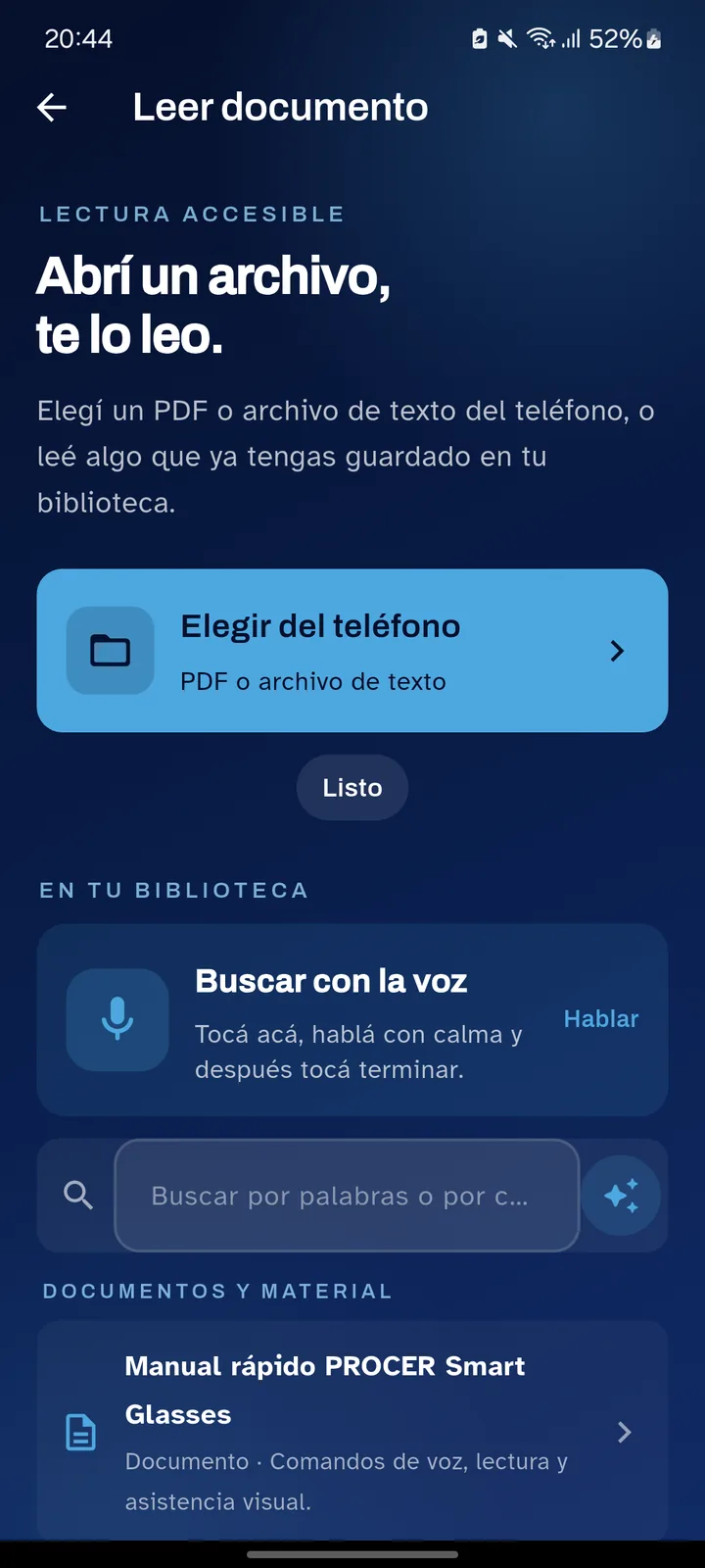 Biblioteca personal de PROCER con documentos, fotos y capturas guardadas.