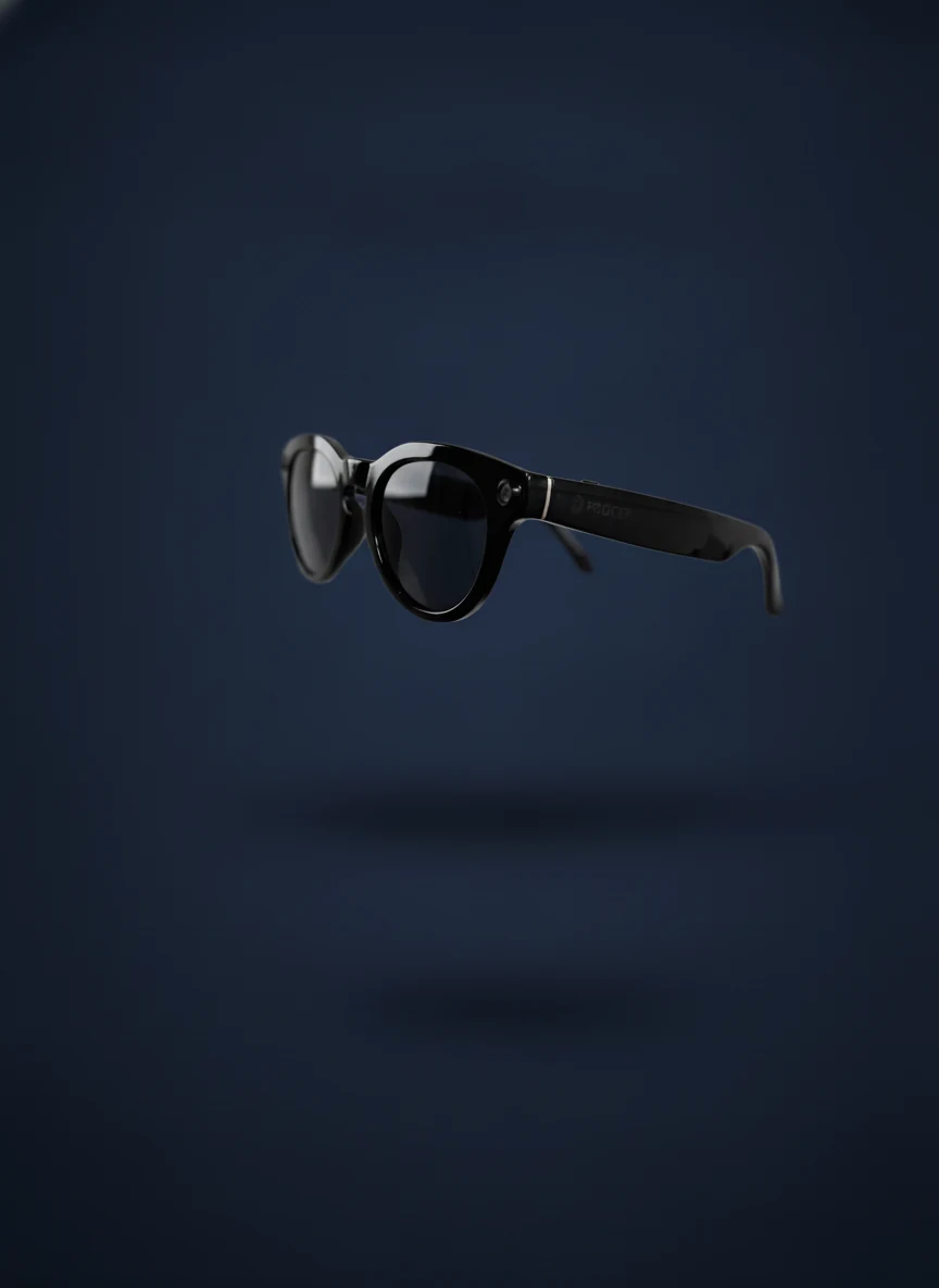 PROCER Smart Glasses: lentes negros con cámara y audio integrados en las patillas.