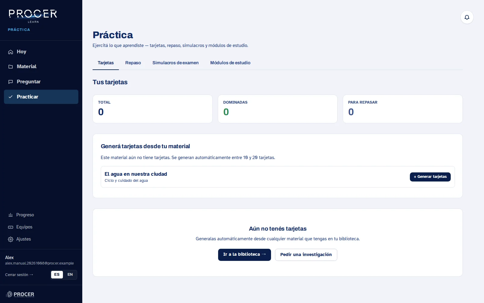 Captura de Learn: Tarjetas y repaso