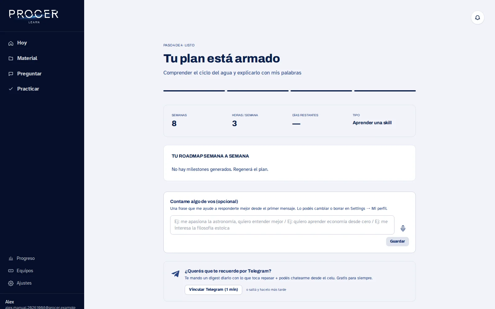 Captura de Learn: Si no aparecen etapas