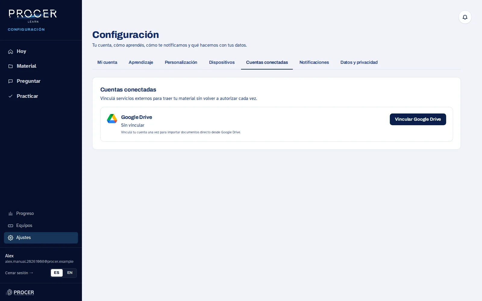 Captura de Learn: Conectar Drive y recibir recordatorios