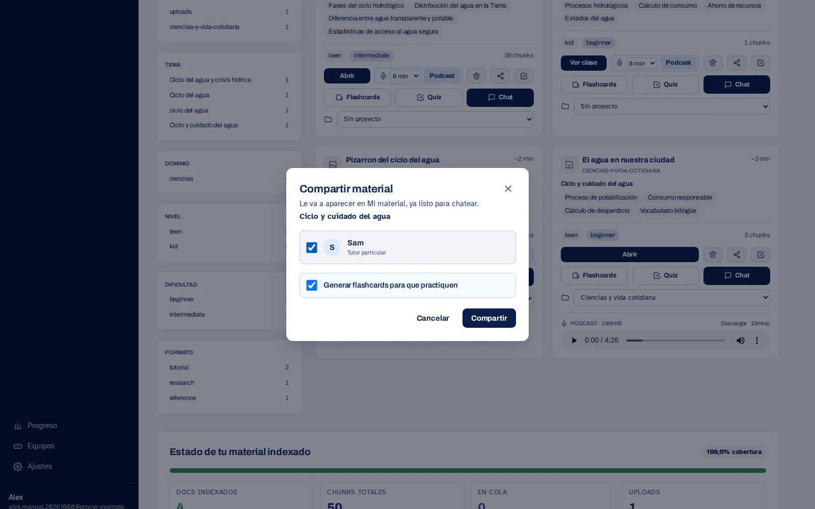 Captura de Learn: Elegí qué compartir