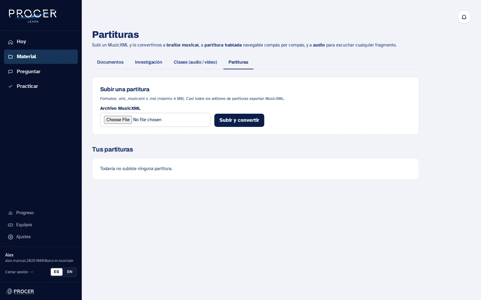 Captura de Learn: Partituras: MusicXML, audio y braille