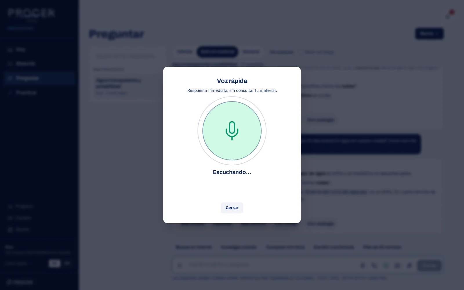 Captura de Learn: Conversar por voz desde el chat
